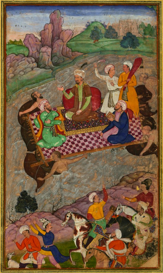 Babur, during his second Hindustan campaign, riding a raft from Kunar back to Atar