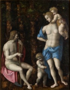 Bachiacca - Adamo ed Eva con Caino e Abele (Philadelphia Museum of Art). Free illustration for personal and commercial use.