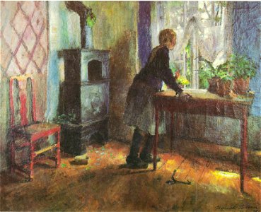 Harriet Backer-Pike ved vinduet