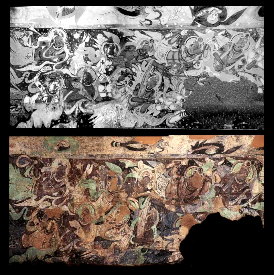 Backroom vault scene (in situ, and colored panels), Cave 8