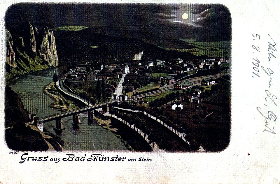 Bad Muenster by night postcard 1901