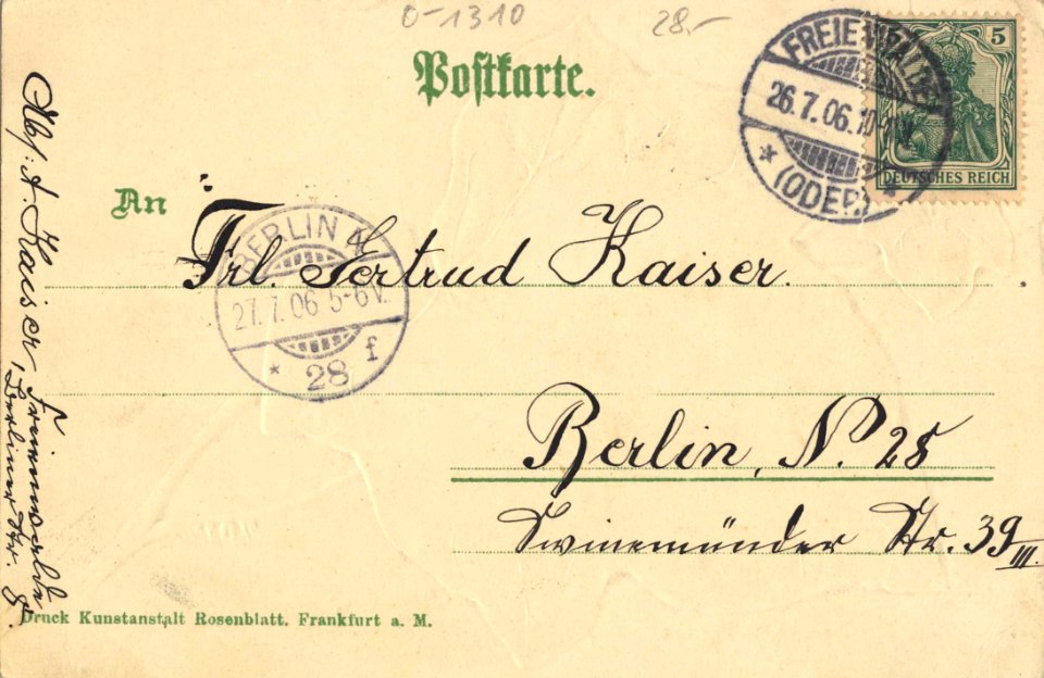 Bad Freienwalde (Oder), Brandenburg - Stadtansicht mit Rahmenmotiv (back) (Zeno Ansichtskarten)