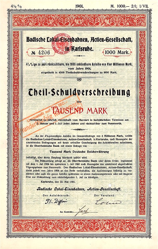 Badische Lokal-Eisenbahnen 1000 Mk 1901