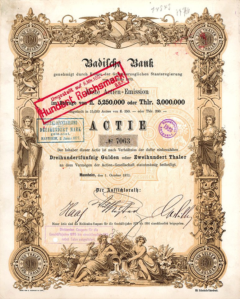 Badische Bank 350 Gd 1871