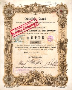 Badische Bank 350 Gd 1871