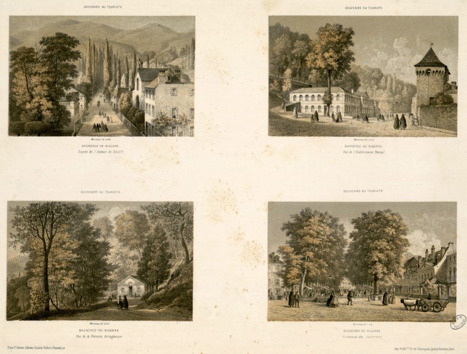 Bagnères-de-Bigorre - Entrée de l'Avenue de Salut - Vue de l'Etablissement Thermal - Vue de la fontaine ferrugineuse - Promenade des Coustous - Fonds Ancely - B315556101 A MERCEREAU 8 004