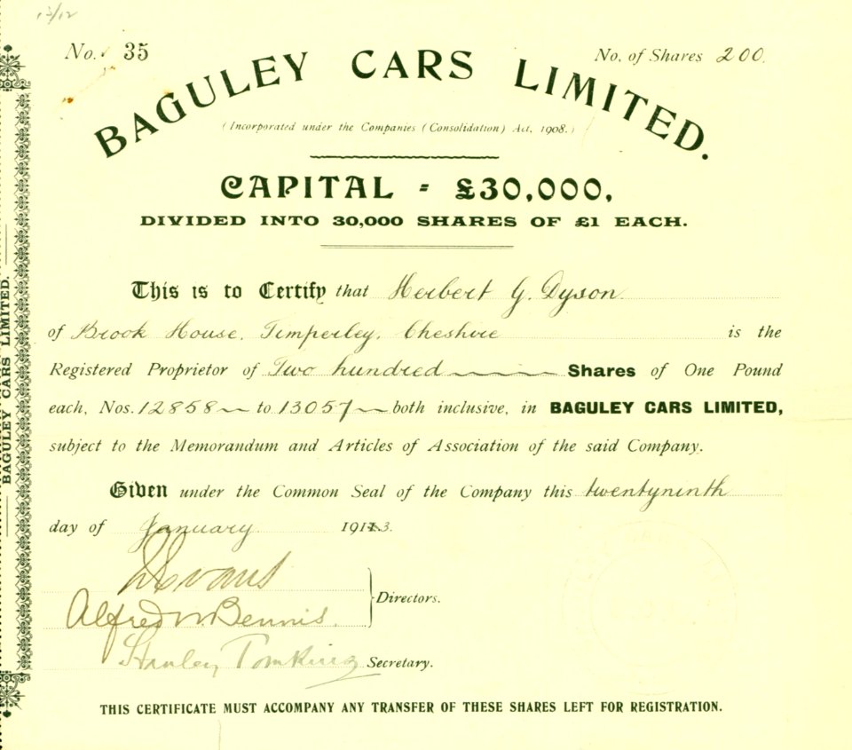 Baguley Cars Ltd 1913