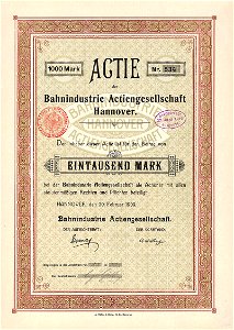 Bahnindustrie AG 1000 Mk 1909