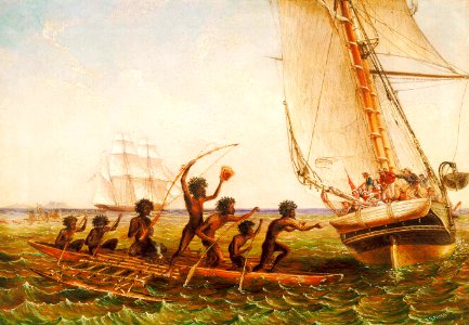 Thomas Baines c.1855 Aboriginal Canoes. Free illustration for personal and commercial use.