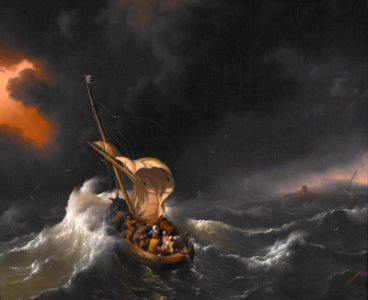 Backhuysen, Ludolf - Christ in the Storm on the Sea of Galilee - 1695. Free illustration for personal and commercial use.