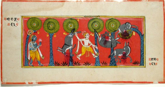 Balarama destroys a herd of wild asses; verso A wild ass kicks out at Balarama i (6125085444)