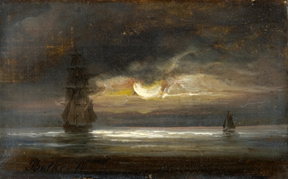 Peder Balke - Two sailing boats by moonlight (1843)