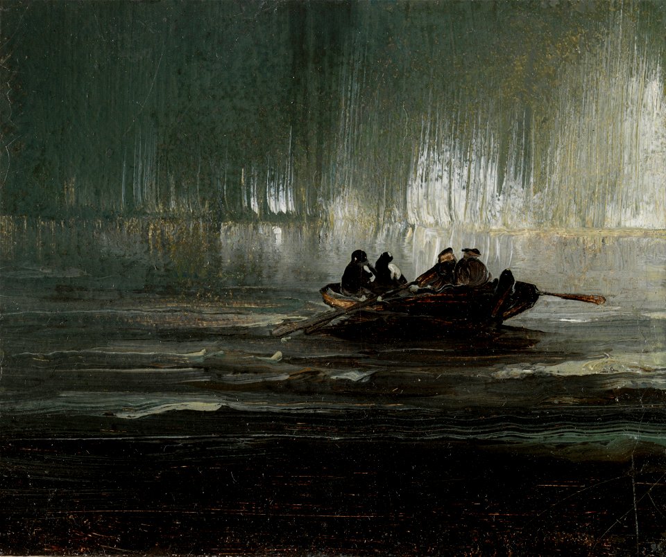 Peder Balke - Nordlys over fire menn i robåt - Google Art Project