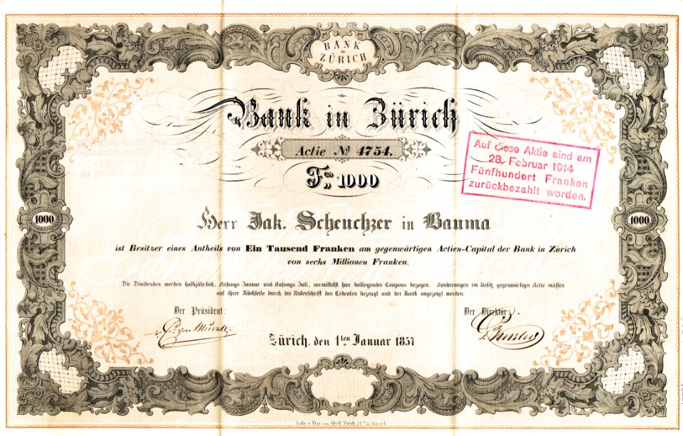 Bank in Zürich 1857