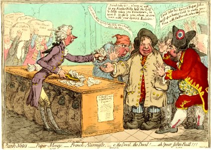 Bank-notes, paper-money,-French-alarmists,-o, the devil, the devil!-Ah! poor John-Bull!!! (BM 1868,0808.6598)
