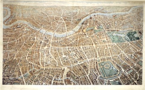 Banks & Co.; Wilson, Effingham - print; coloured etching and aquatint - A Balloon View of London as seen from Hampstead - Google Art Project