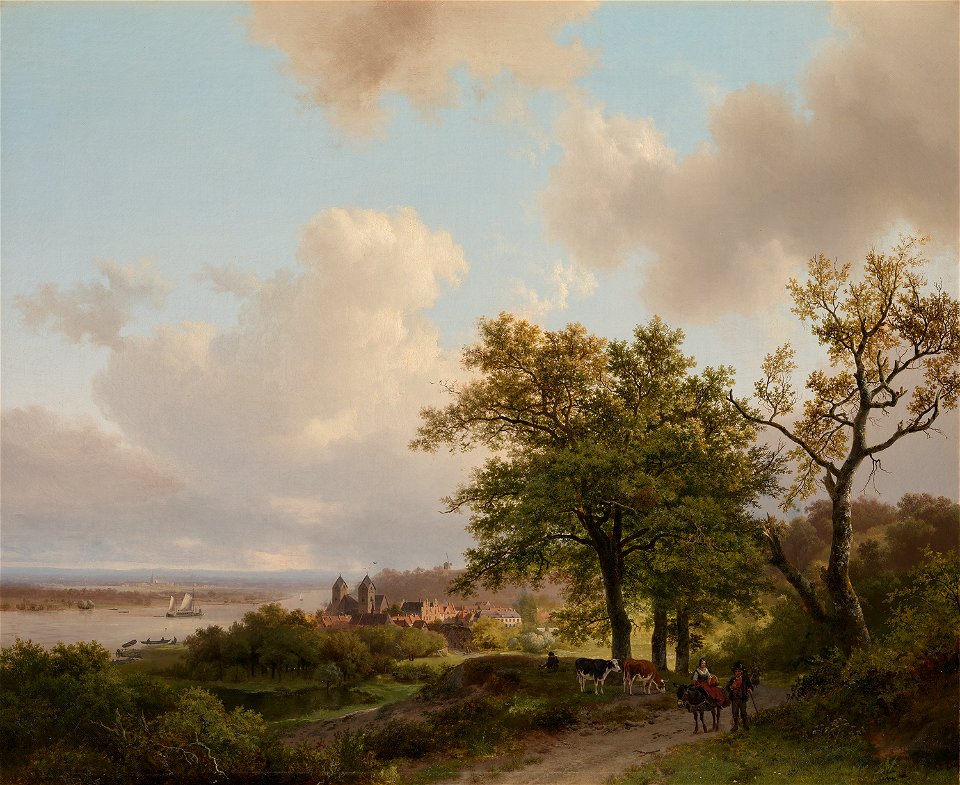 Barend Cornelis Koekkoek - Een stad aan een rivier gezien vanaf een hoogte - SA 2143 - Amsterdam Museum