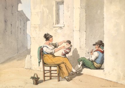 Bartolomeo Pinelli Gasse mit einer Familie vor dem Haus Rom 1825