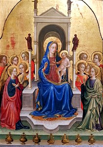 1425 di Antonio di Bartolomeo Thronende Madonna mit Kind und zehn Engeln anagoria
