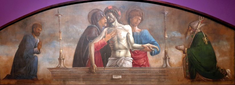 1458 Bellini Die Beweinung Christi mit den Heiligen Markus und Nikolaus von Bari Museo Correr, Venice anagoria