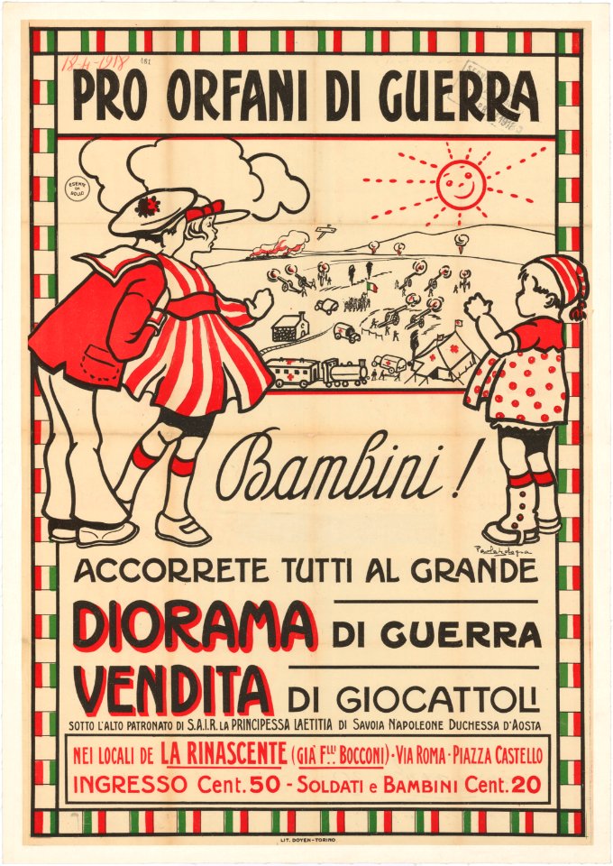 15 Sammlung Eybl Italien. Anonym. Pro orfani di guerra (Für die Kriegswaisen!). Um 1919. 100 x 70 cm. (Slg.Nr. 466)