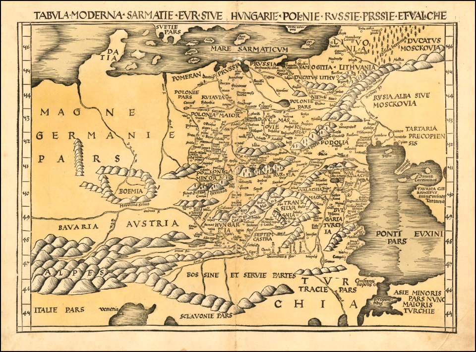 1513 map of Poland, Baltic, Hungary and Eastern Europe by Martin Waldseemüller