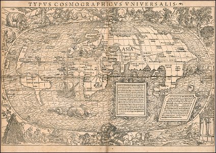 1532 map of the world by Sebastian Münster. Free illustration for personal and commercial use.