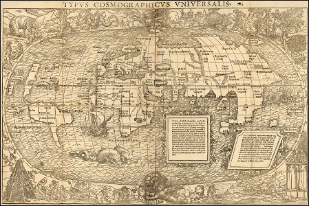 1537 map of the world by Sebastian Munster. Free illustration for personal and commercial use.