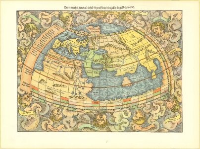1544 Ptolemaic world map by Sebastian Münster. Free illustration for personal and commercial use.