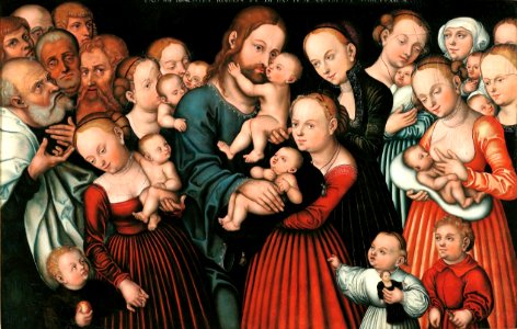 Cranach the Elder Christ blessing the children. Free illustration for personal and commercial use.