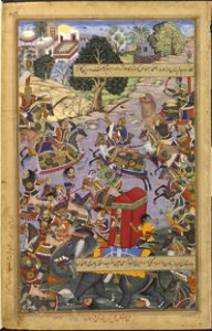 1567-The Fight between Wazir Khan and Bahadur Khan Against Ali Quli Khan near Chunar-Akbarnama