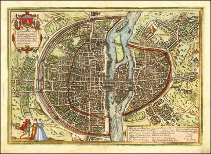 1572 map of Paris by Georg Braun & Frans Hogenberg