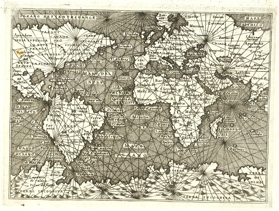 1576 map of the world by Tomasso Porcacchi (cropped)