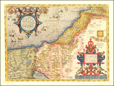 1573 map of Palestine by Abraham Ortelius. Free illustration for personal and commercial use.