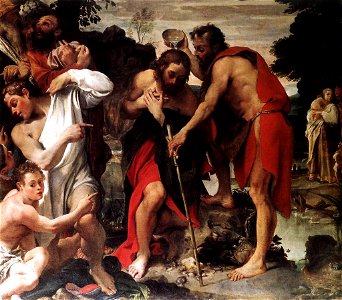 1584 Annibale Carracci, The Baptism of Christ San Gregorio, Bologna. Free illustration for personal and commercial use.