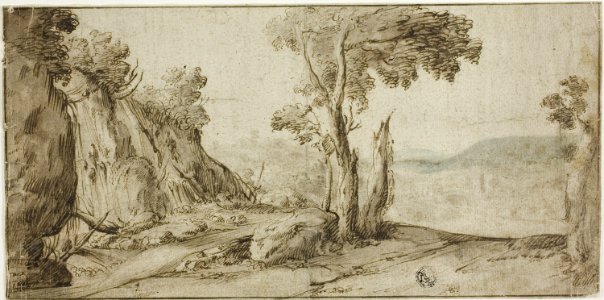 Lodewijk de Vadder - Rocks and Trees on Edge of Hill