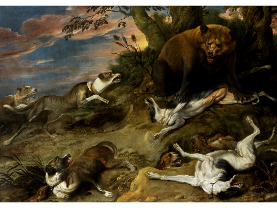 Frans Snyders - Greyhound hunting a bear