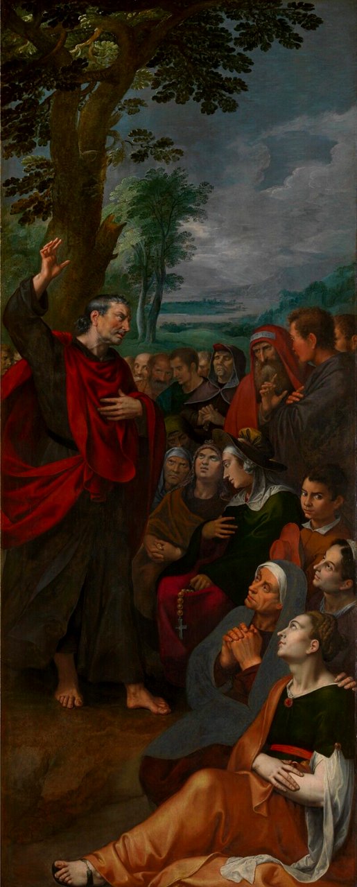 Attributed to Marten Pepijn or Ambrosius Francken (I) - Saint Luke preaches to the crowd