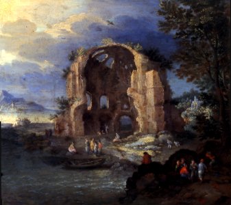 Jan Brueghel (I) - Coastal landscape with fishermen and ruins of the Temple of Minerva Medica