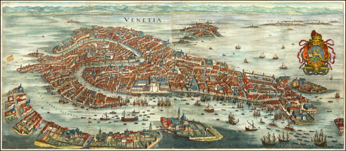 1636 bird's eye view of Venice by Matthäus Merian. Free illustration for personal and commercial use.