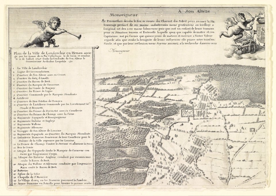 Wenceslaus Hollar, Jacob van Werden - Siege of Landrecies, top left