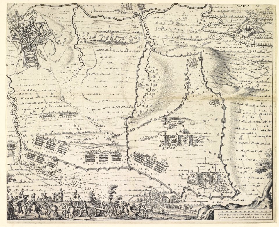 Wenceslaus Hollar, Jacob van Werden - Siege of Landrecies, lower right