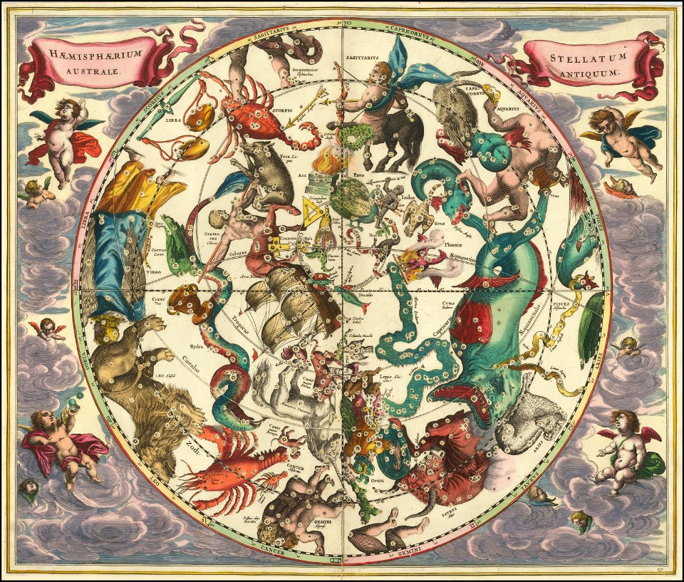 1661 celestial map of the Southern Sky by Andreas Cellarius