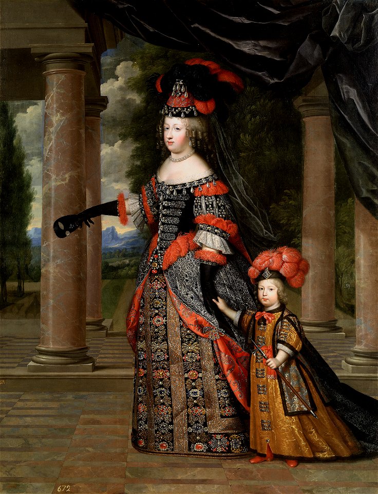 Queen Marie Thérèse and her son the Dauphin of France, dated circa 1663 by Charles Beaubrun