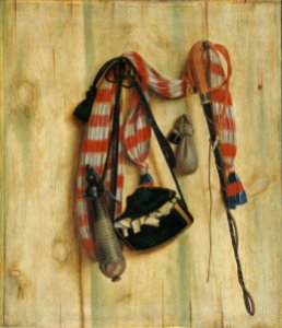 Cornelius Norbertus Gijsbrechts - Trompe l'Oeil with Riding Whip and Letter Bag - KMS3066 - Statens Museum for Kunst