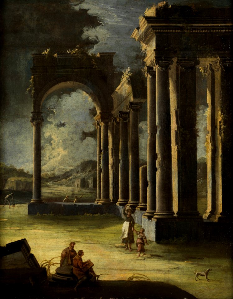 345Gennaro Greco Antique Ruins With Figure Staffage In Nocturnal Light