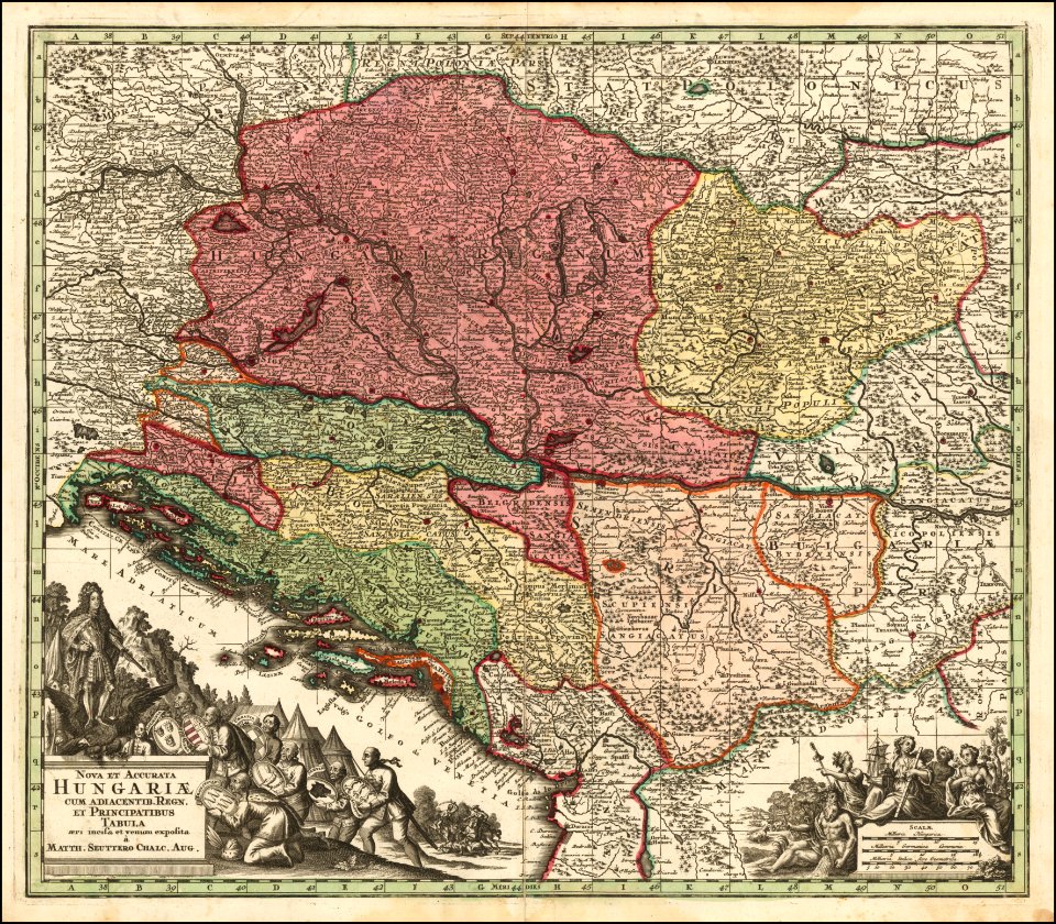 1727 map of the Kingdom of Hungary by Seutter - Free Stock ...