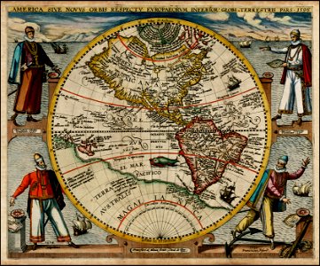 America or the New World map by Theodor de Bry 1596