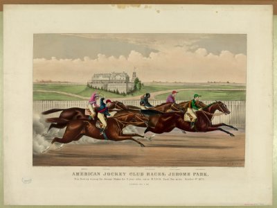 American Jockey Club Races; Jerome Park- Tom Bowling Winning the Jerome Stakes for 3 Year Olds, Value $5,500; Dash Two Miles; October 4th 1873. (Un-official Time 3-40) LCCN90708559