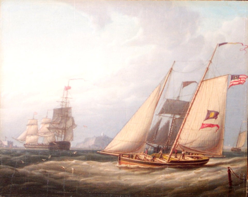 American Schooner in Boston Harbor, by Robert Salmon